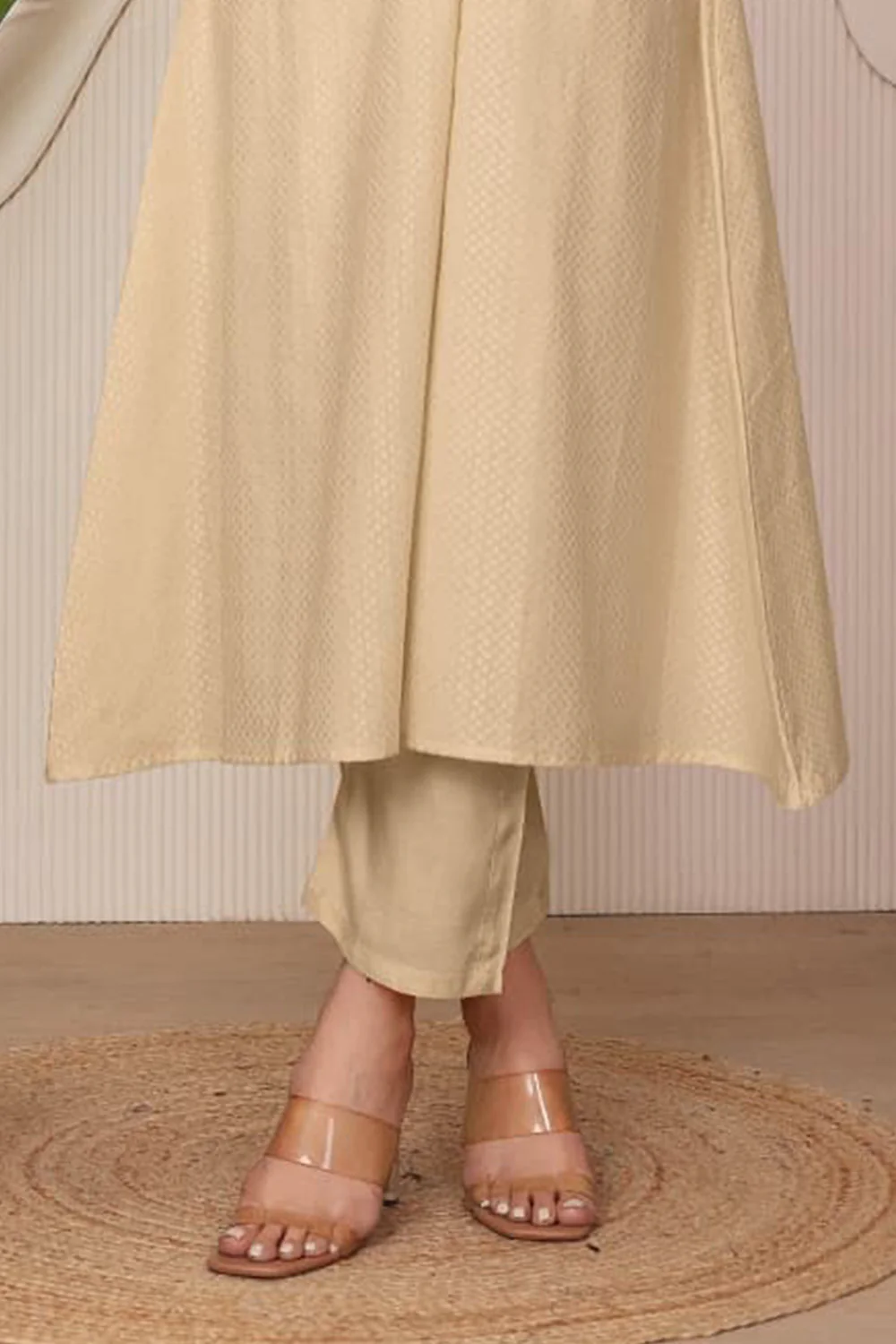 Beige Cotton Resham Embroidered Kurta Set - Image 3