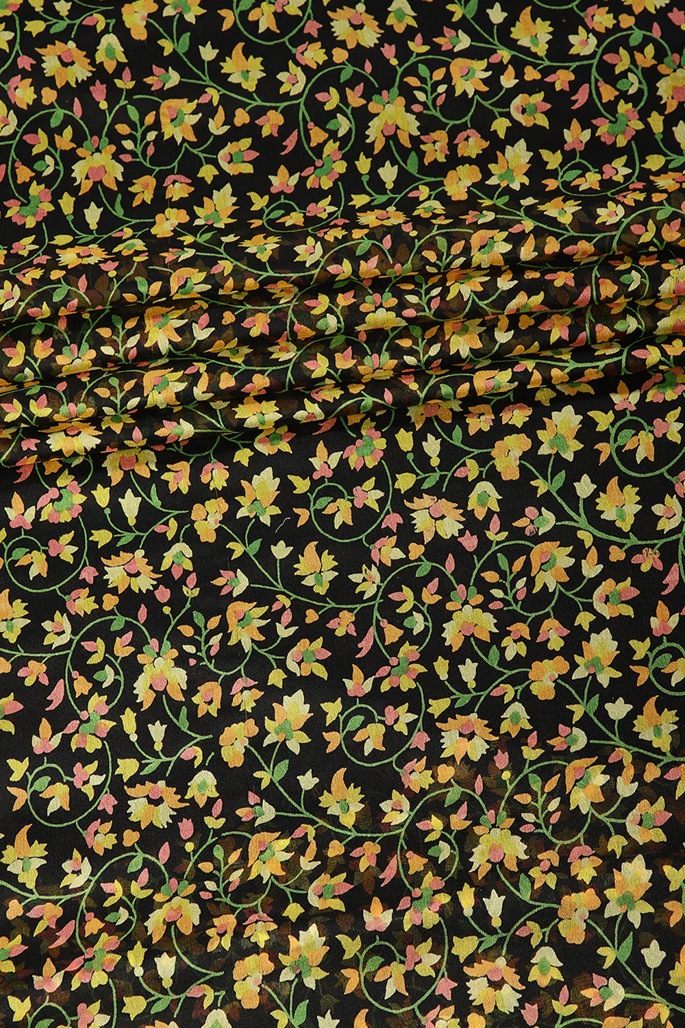 Black Color Chiffon Floral Zari Border Printed Saree - Image 3
