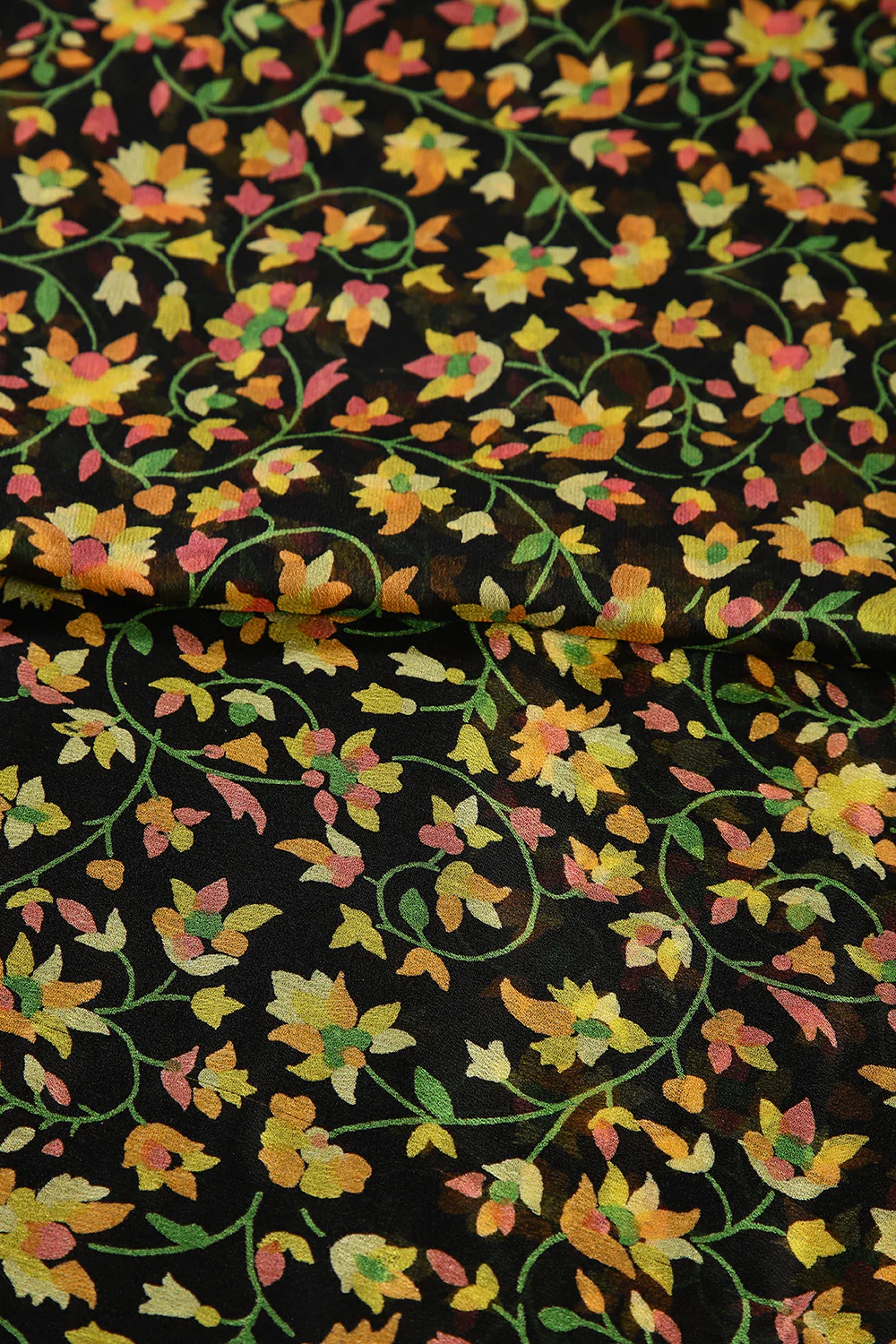 Black Color Chiffon Floral Zari Border Printed Saree - Image 4