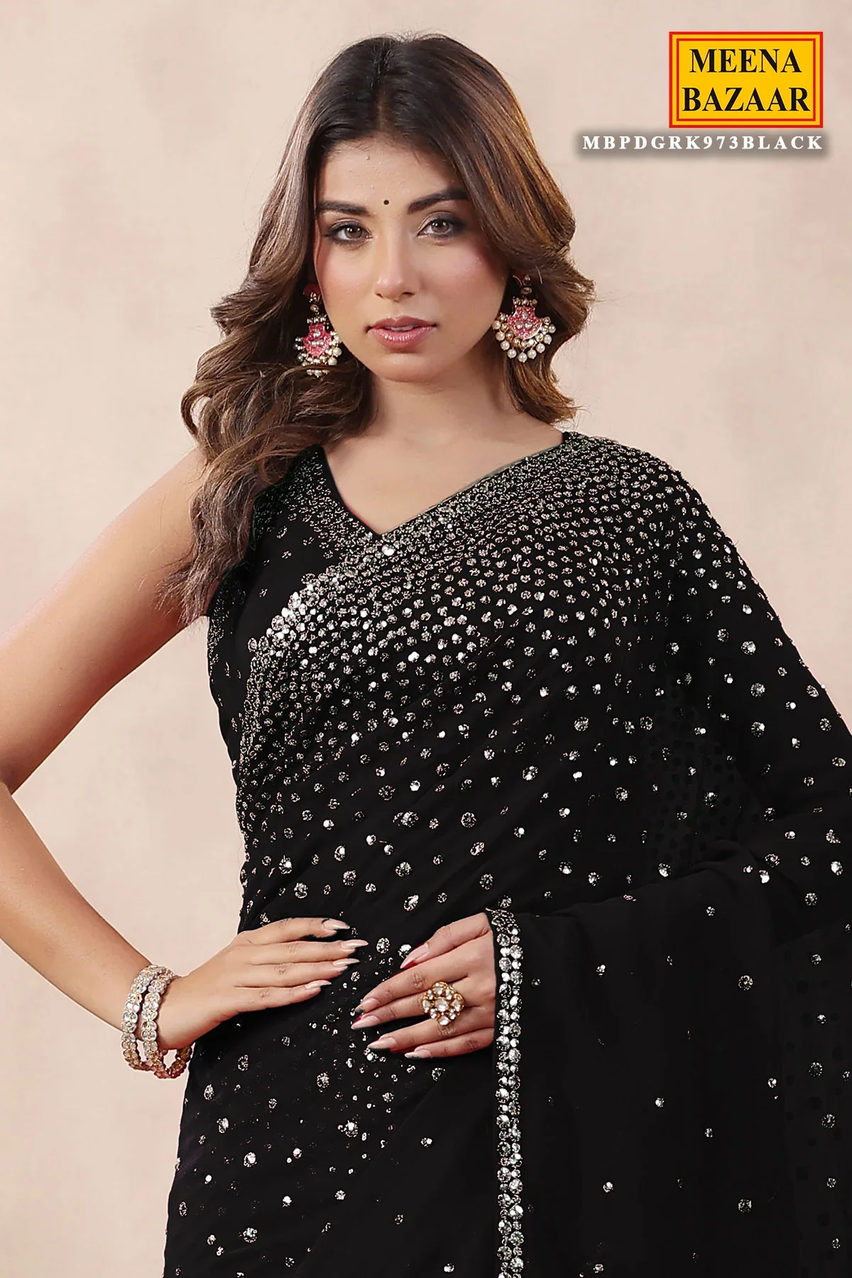 Black Color Embroidered Georgette Saree With Readymade Blouse - Image 2