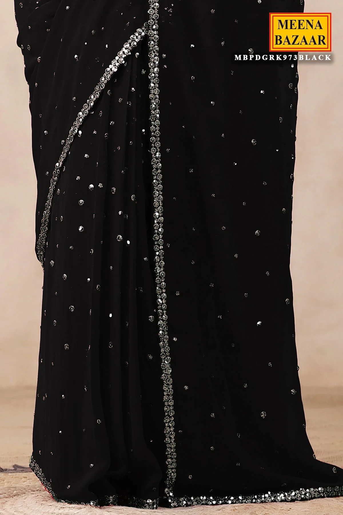 Black Color Embroidered Georgette Saree With Readymade Blouse - Image 4