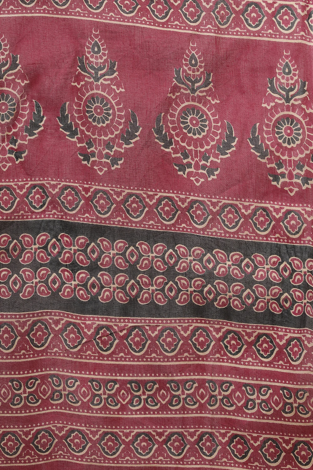 Black & Wine Cotton Bagru Printed Saree - Image 7
