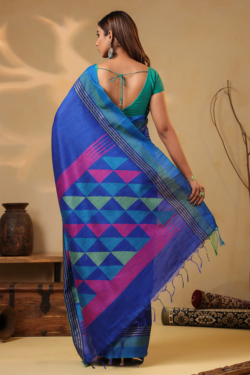 Blue Organza Woven Saree - Image 3