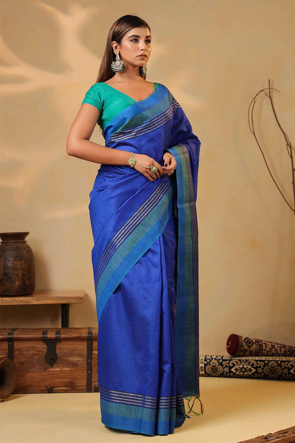 Blue Organza Woven Saree - Image 5