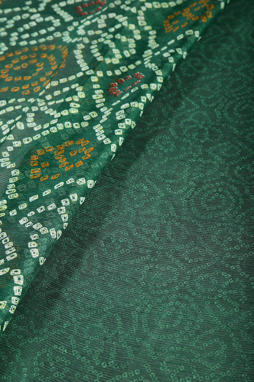 Bottle Green Color Chiffon Bandhani Printed Saree - Image 4