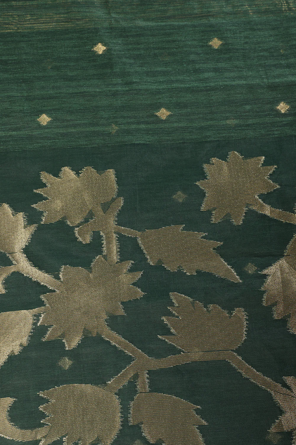 Bottle Green Tussar Silk Floral Zari Woven Saree - Image 2