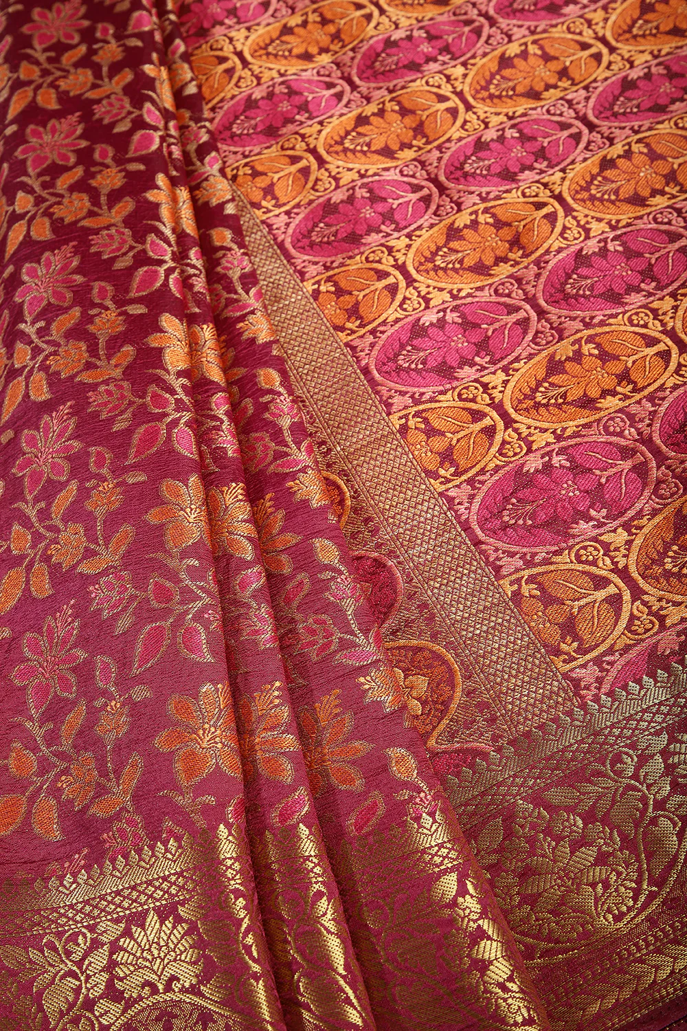 Burgundy Color Tussar Woven Silk Saree - Image 2