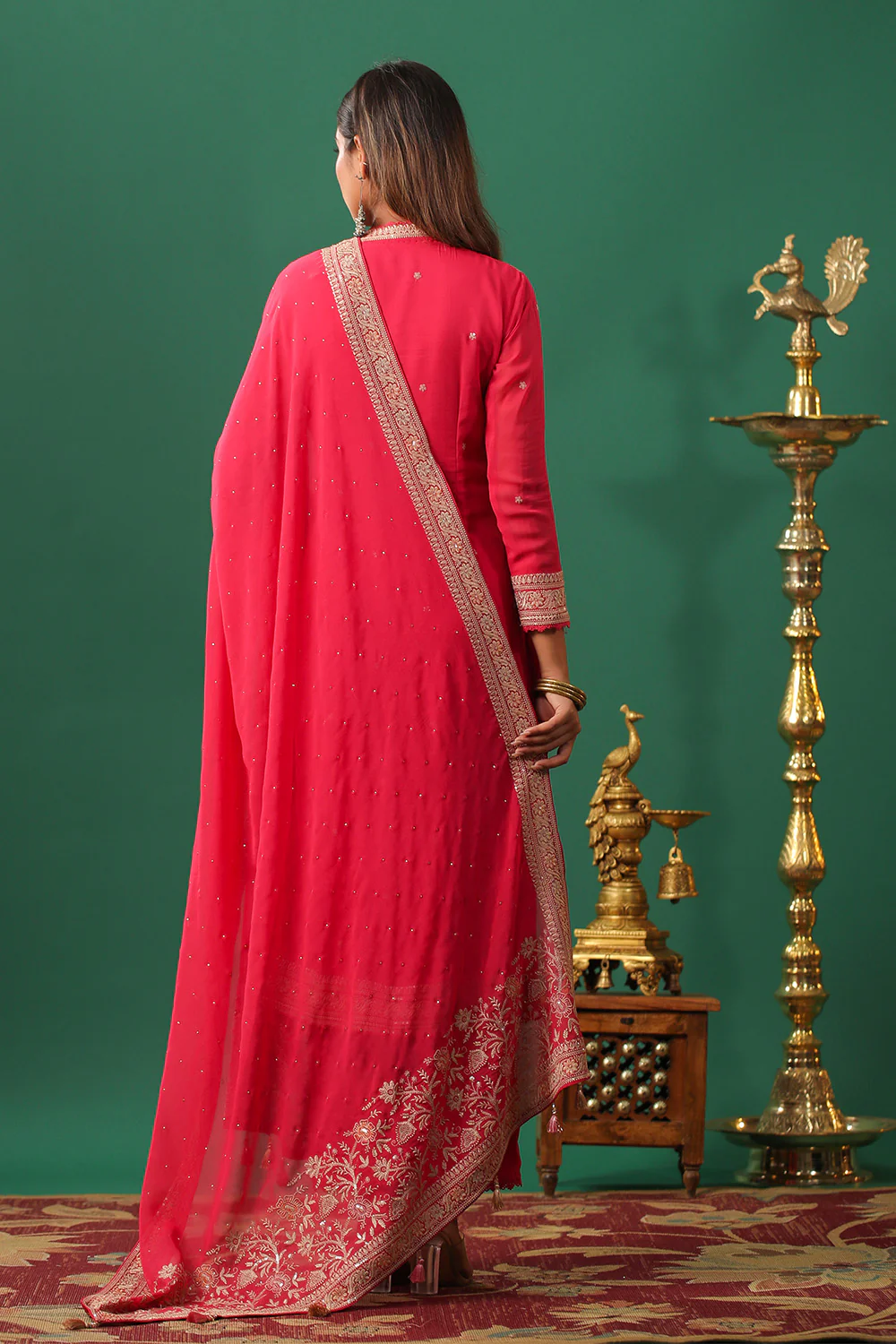Coral Embroidered Georgette Unstitched Suit Material - Image 8