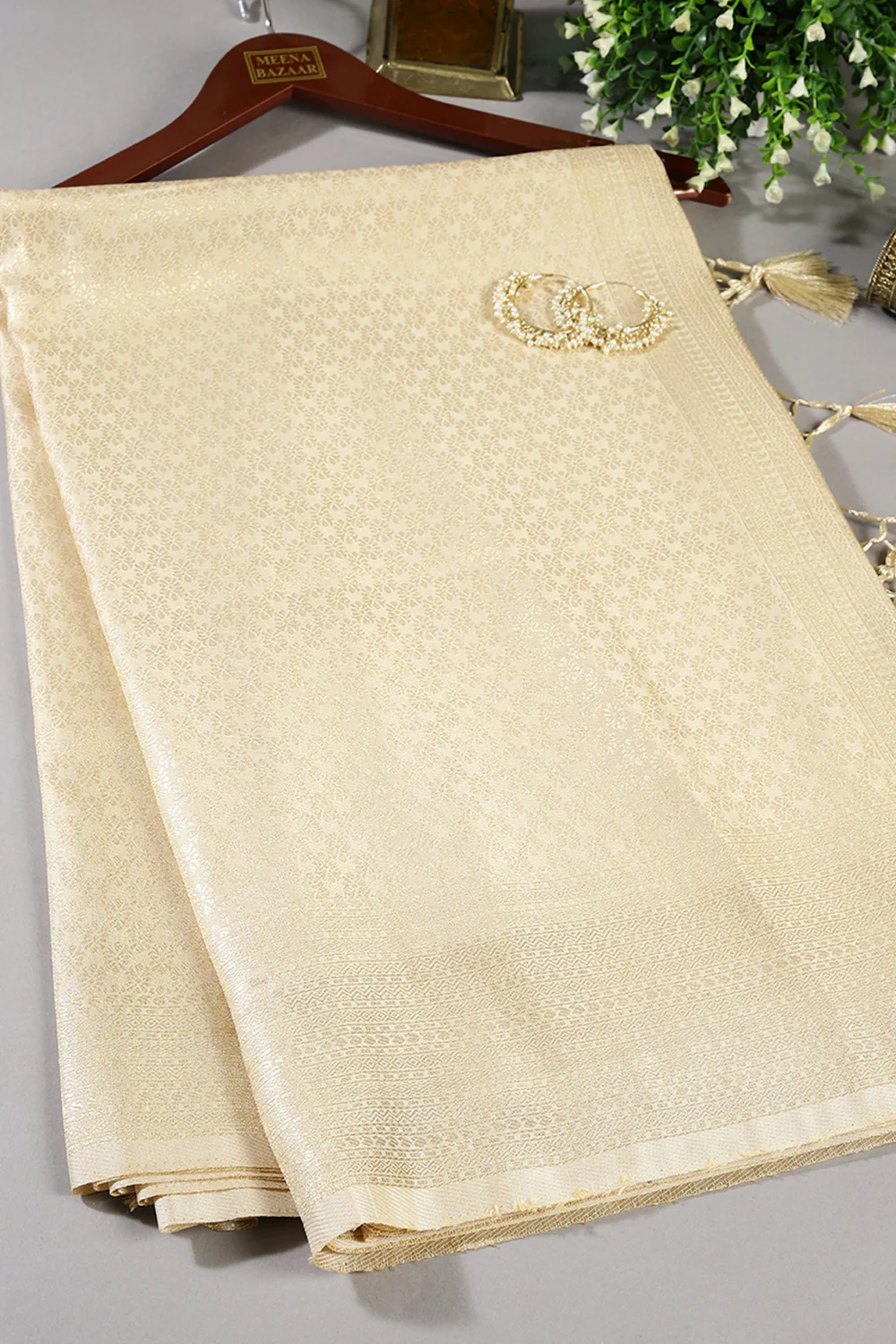 Cream Color South Silk Zari Woven Saree