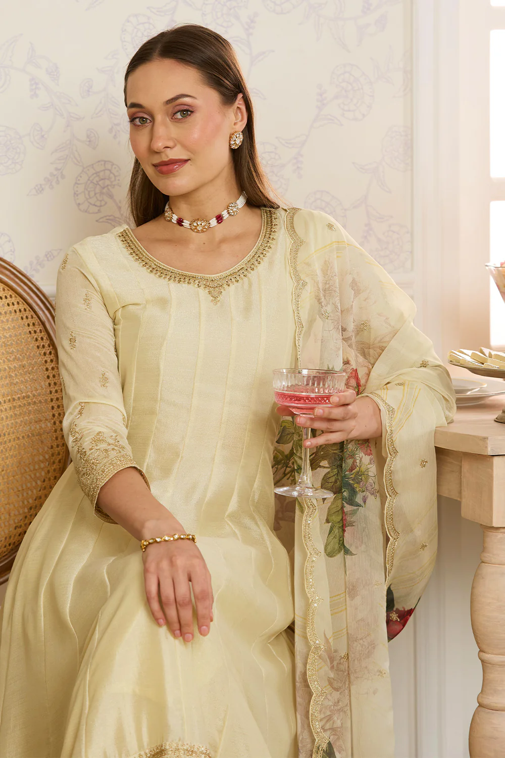 Cream Embroidered Crepe Silk Anarkali Suit - Image 12