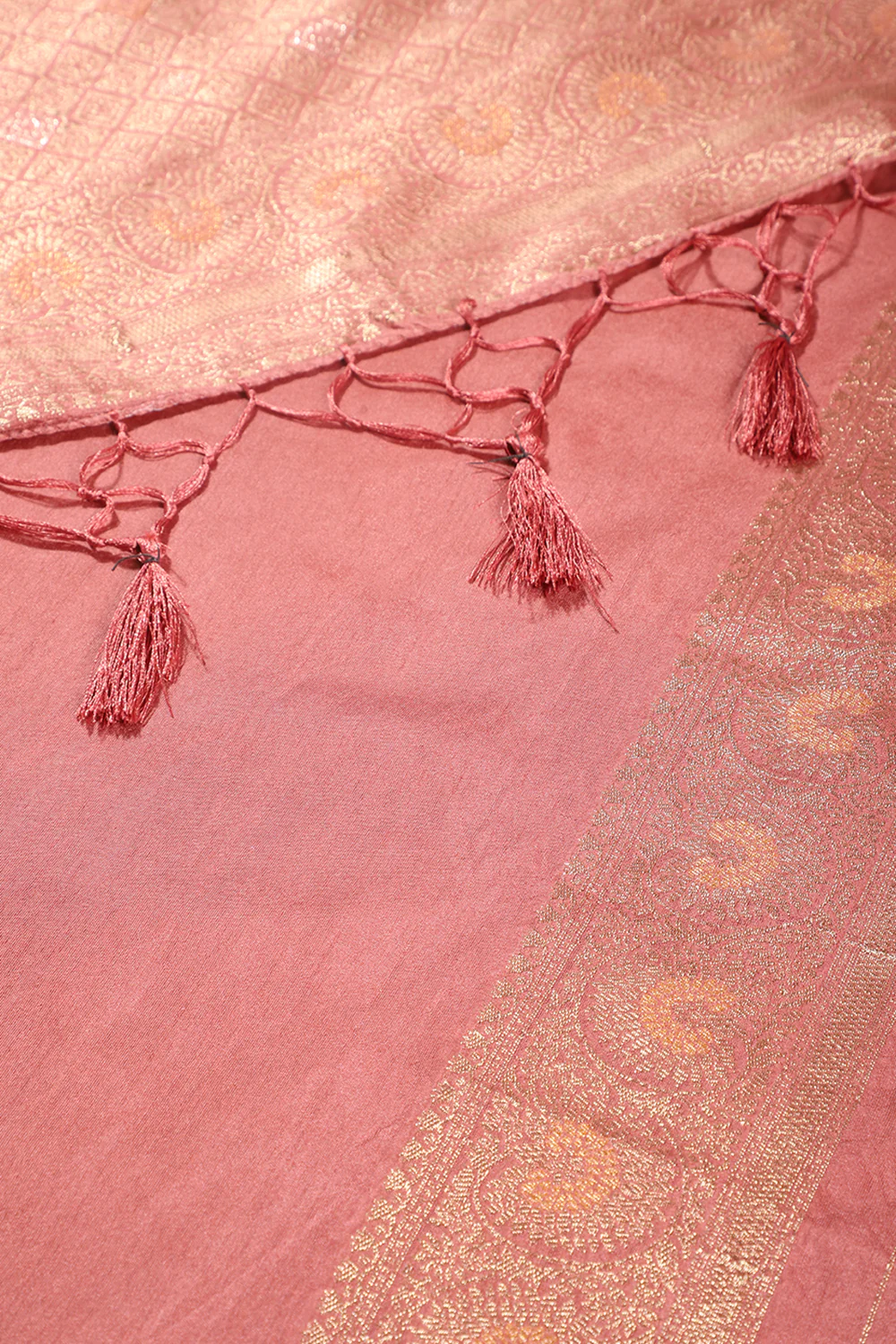 Dark Peach Colour Zari Woven South Silk Saree - Image 4