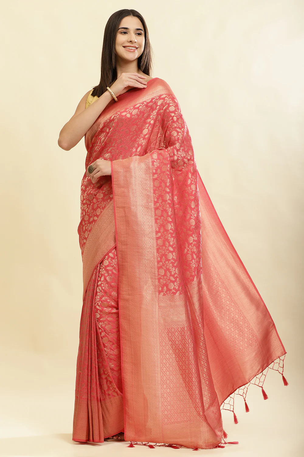 Dark Peach Lightweight Banarasi Silk Weaving Saree - Image 5