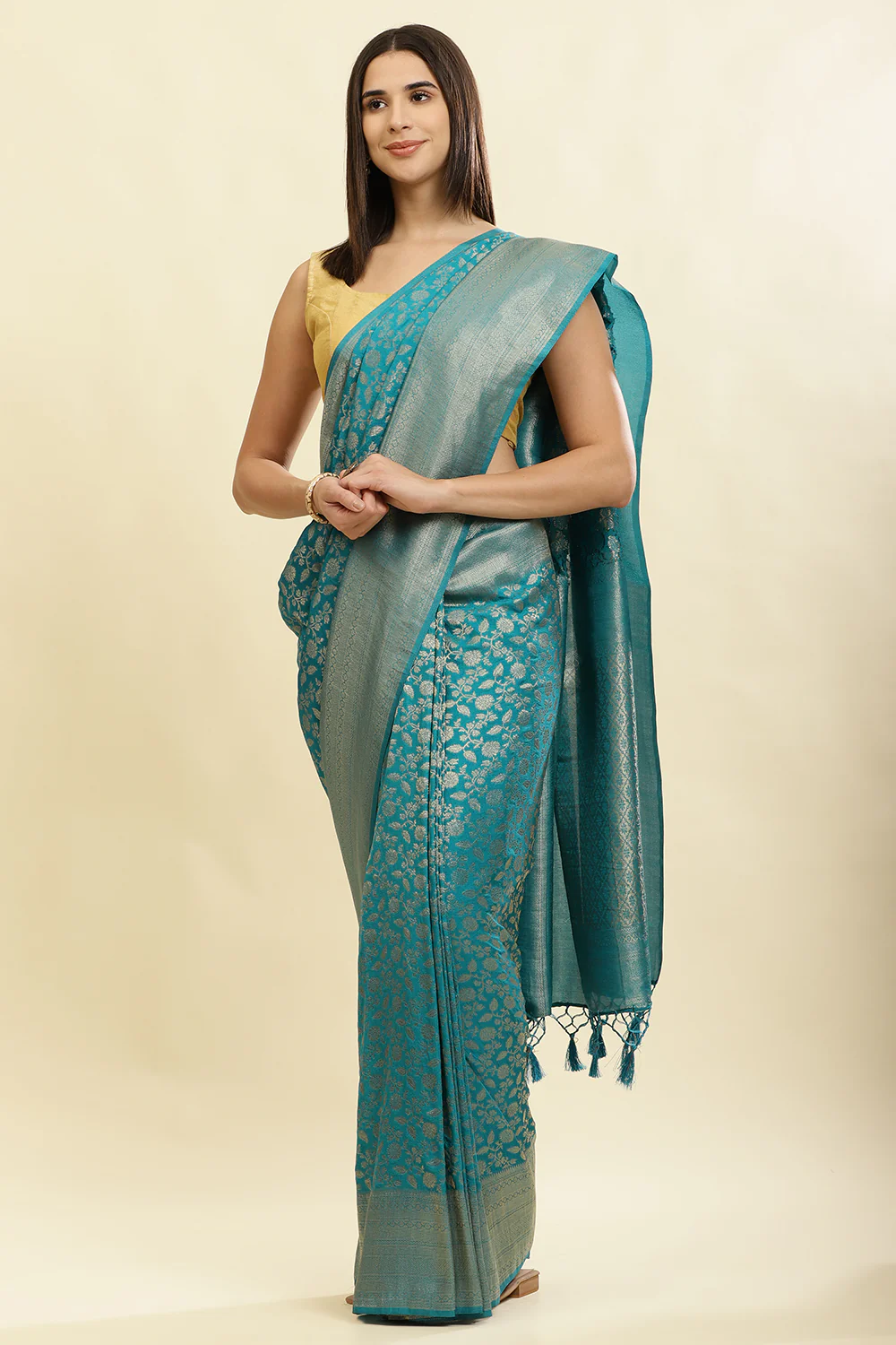 Eastern Blue Lightweight Banarasi Silk Weaving Saree - Image 6