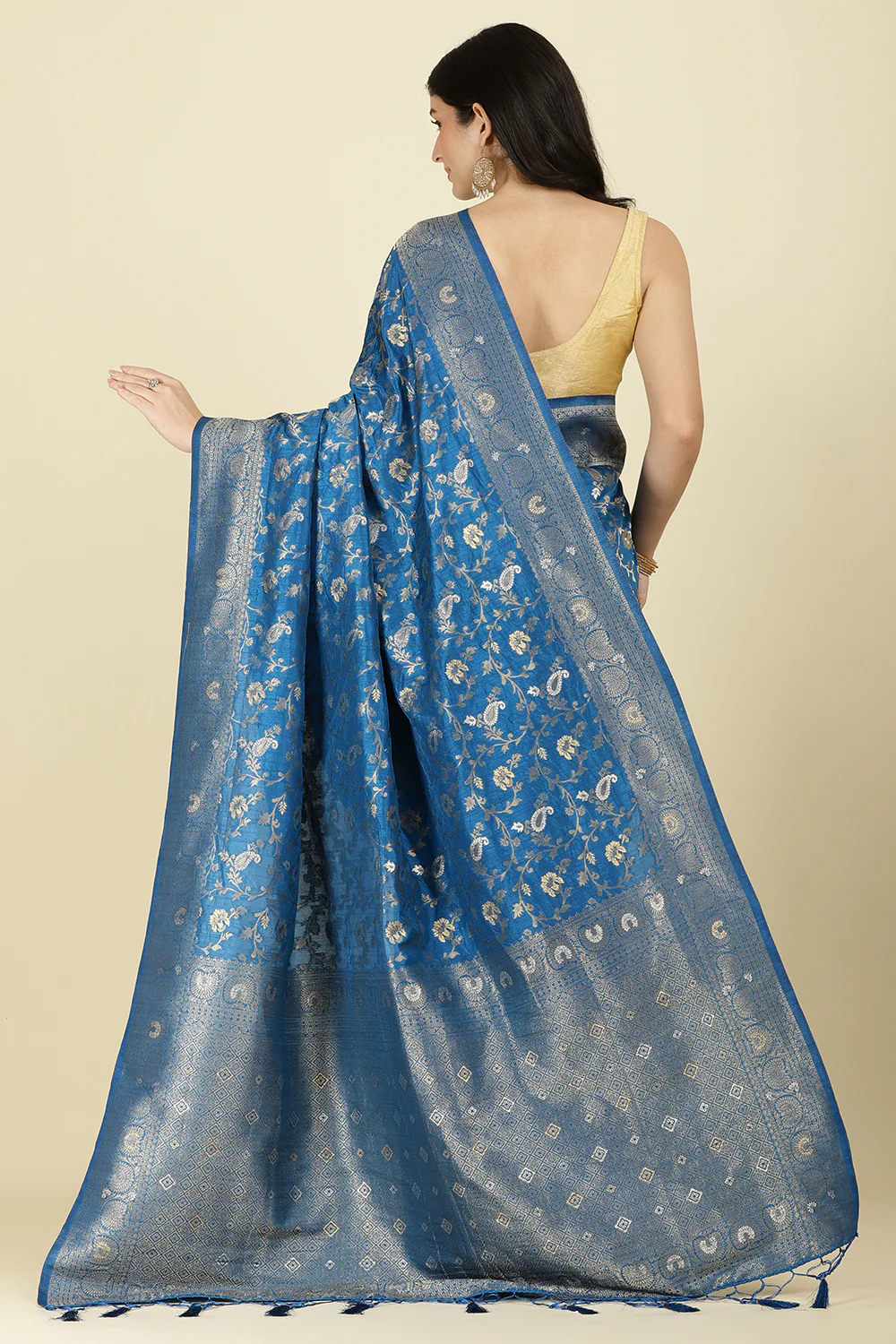 Flat Blue Colour Zari Woven South Silk Saree - Image 10