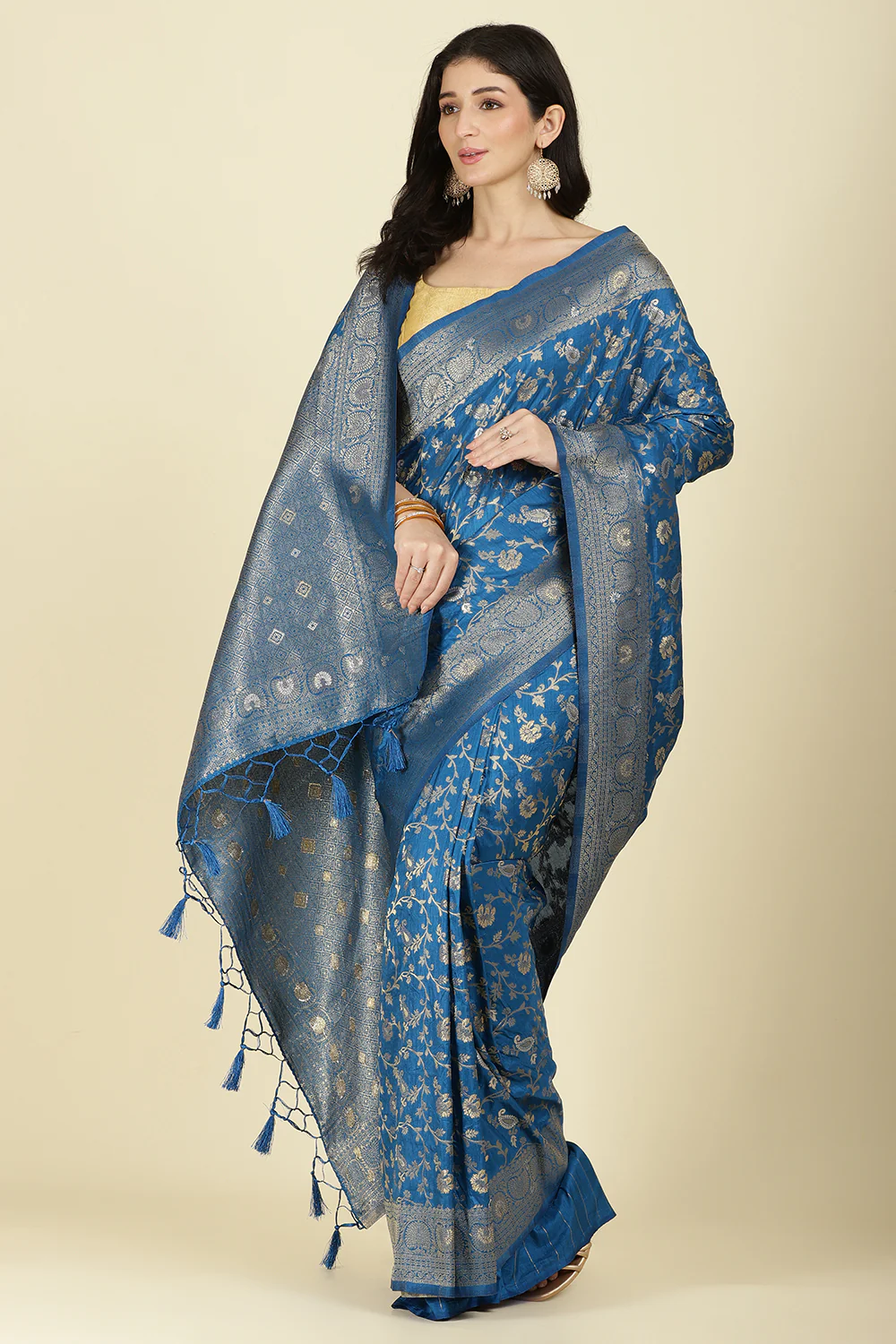 Flat Blue Colour Zari Woven South Silk Saree - Image 11