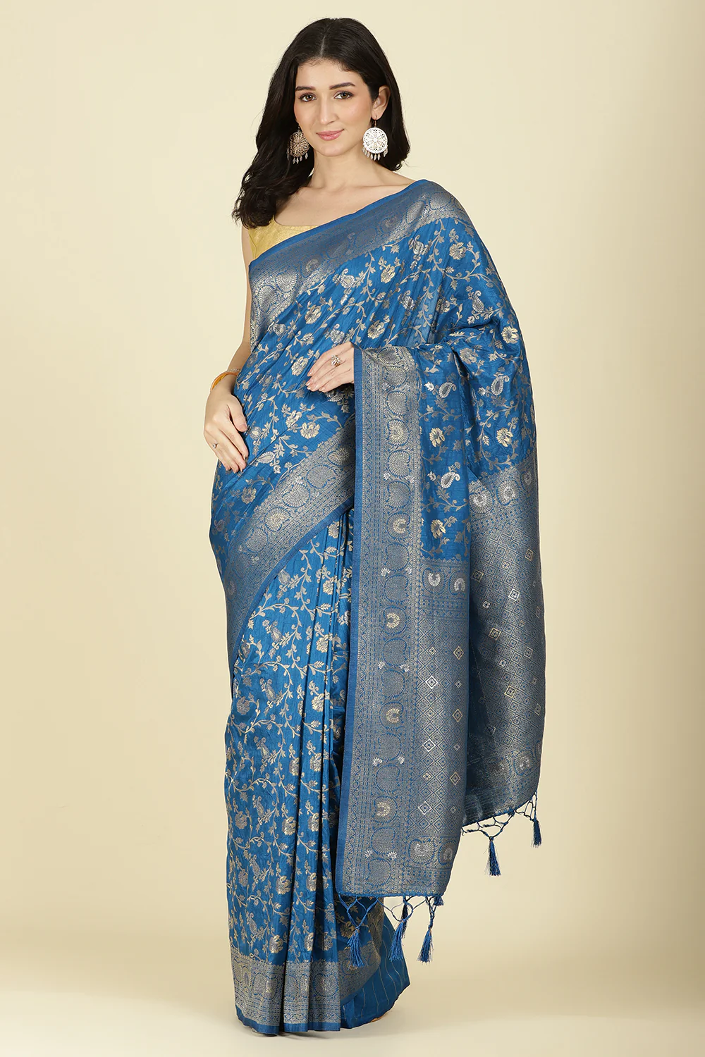 Flat Blue Colour Zari Woven South Silk Saree - Image 3