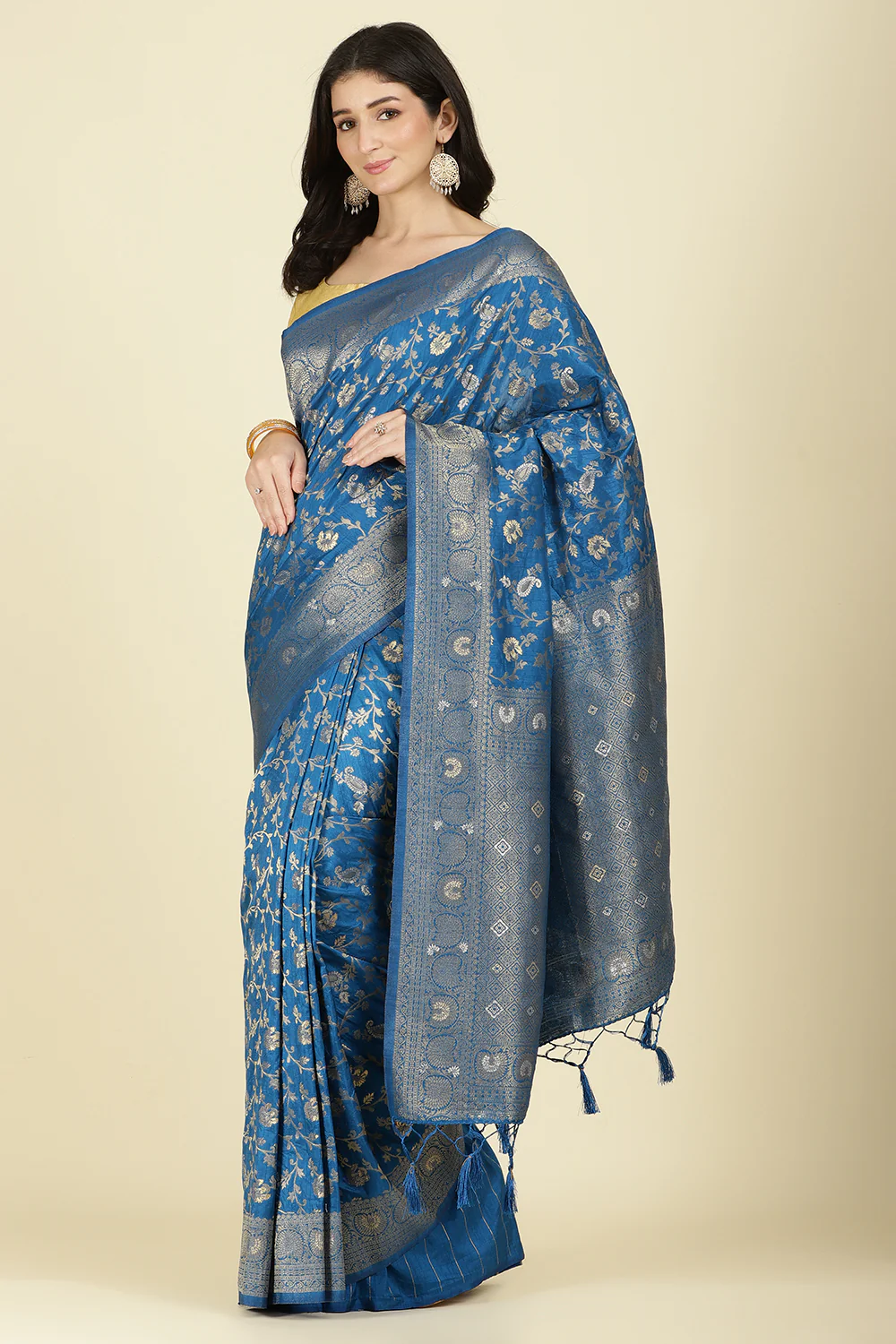 Flat Blue Colour Zari Woven South Silk Saree - Image 4