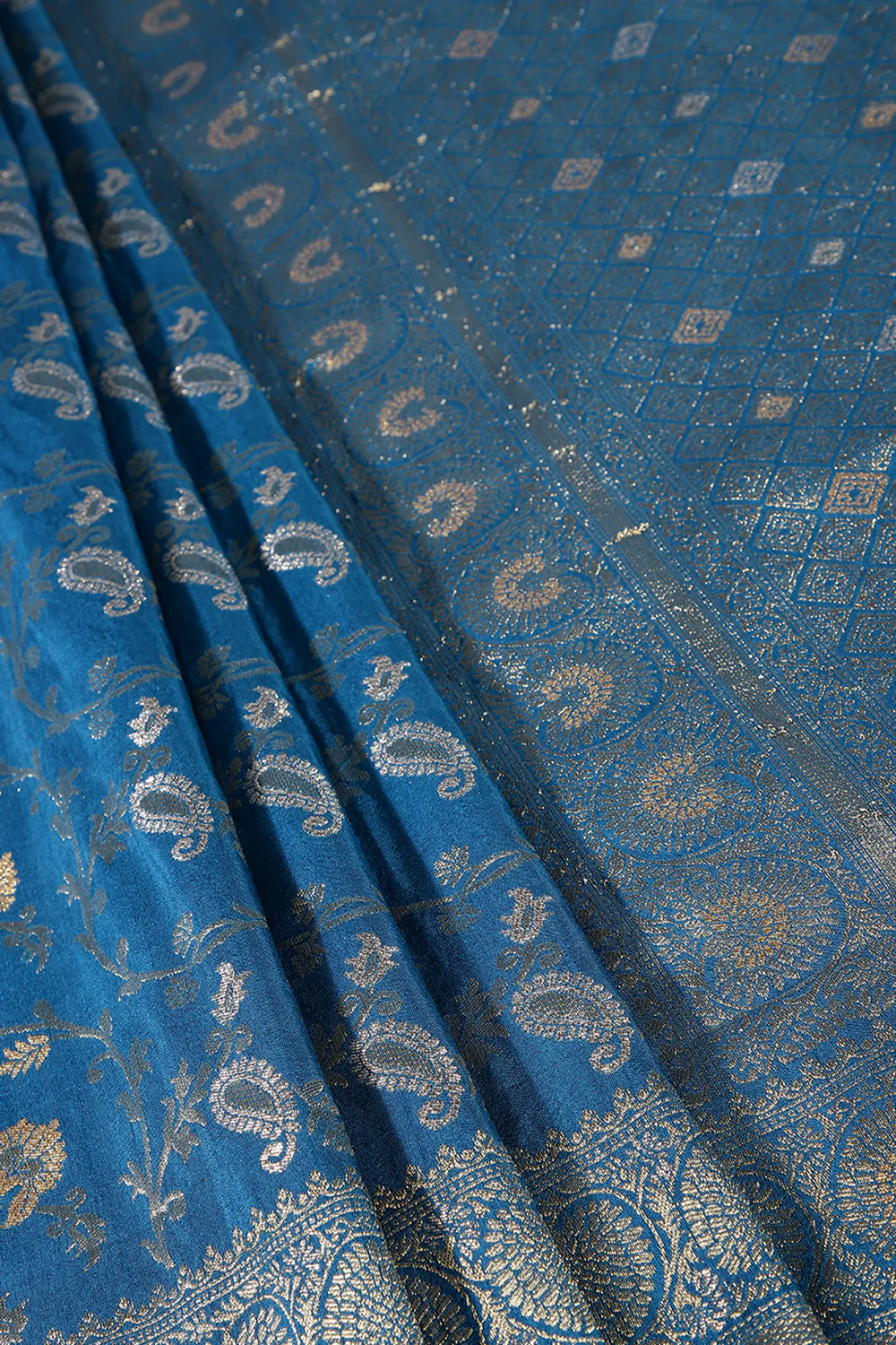 Flat Blue Colour Zari Woven South Silk Saree - Image 5