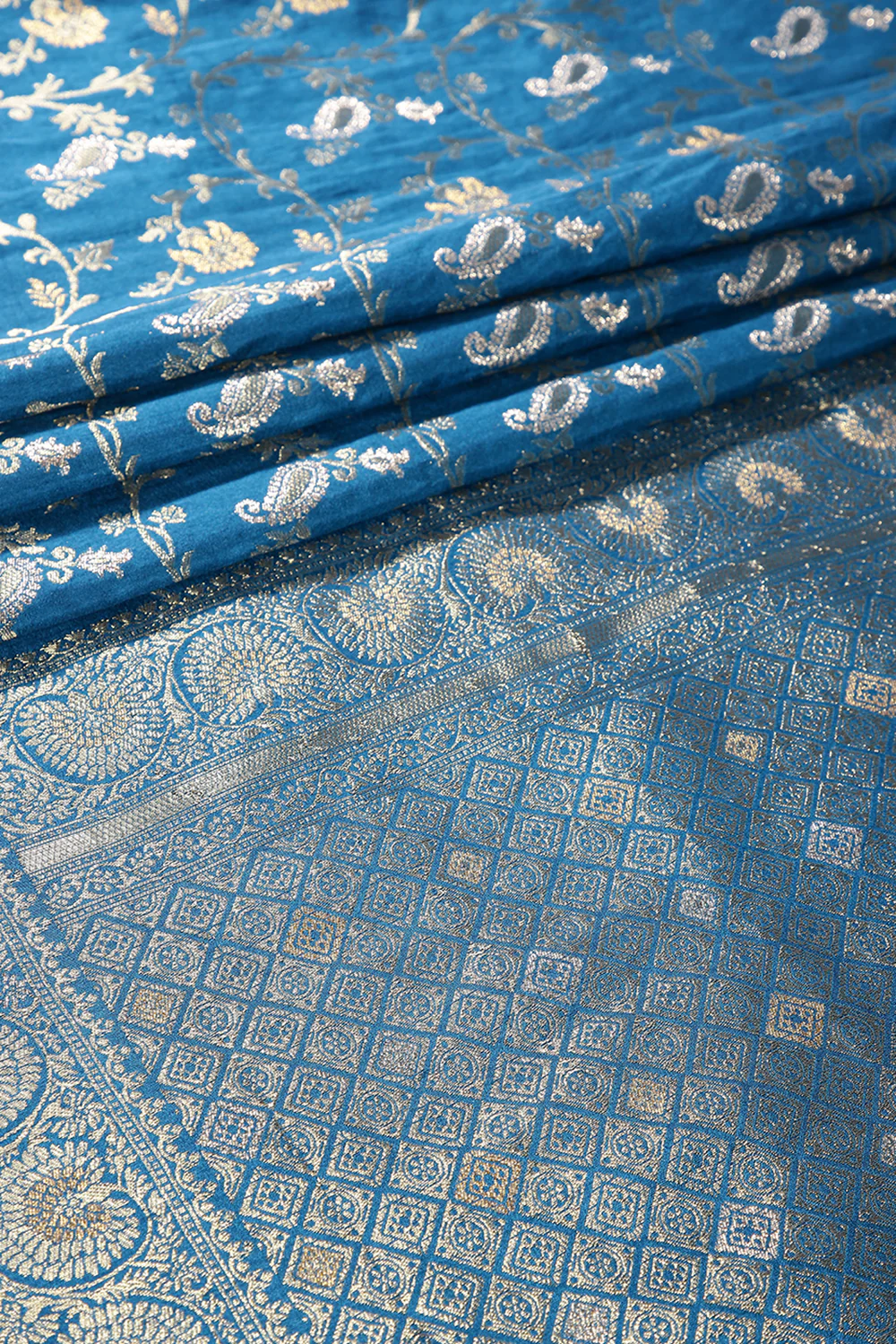 Flat Blue Colour Zari Woven South Silk Saree - Image 6