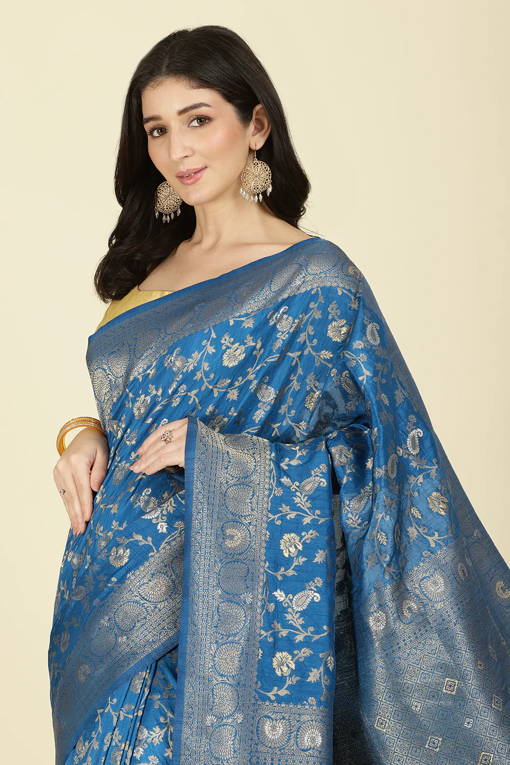 Flat Blue Colour Zari Woven South Silk Saree - Image 7