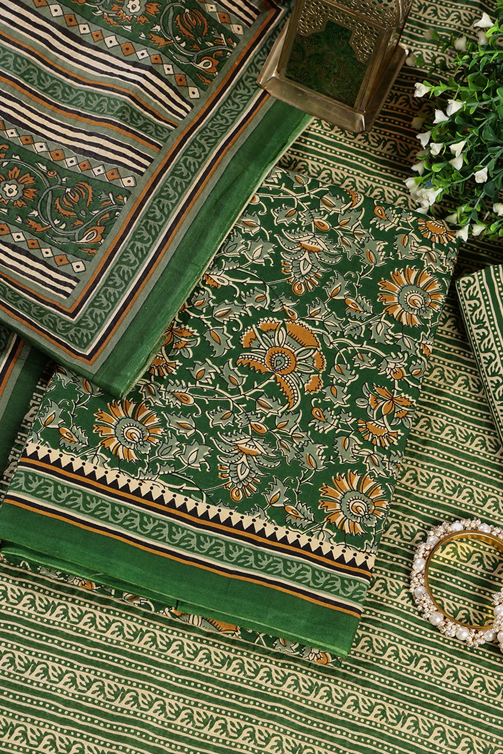 Green Cambric Cotton Unstitched Suit Material - Image 3