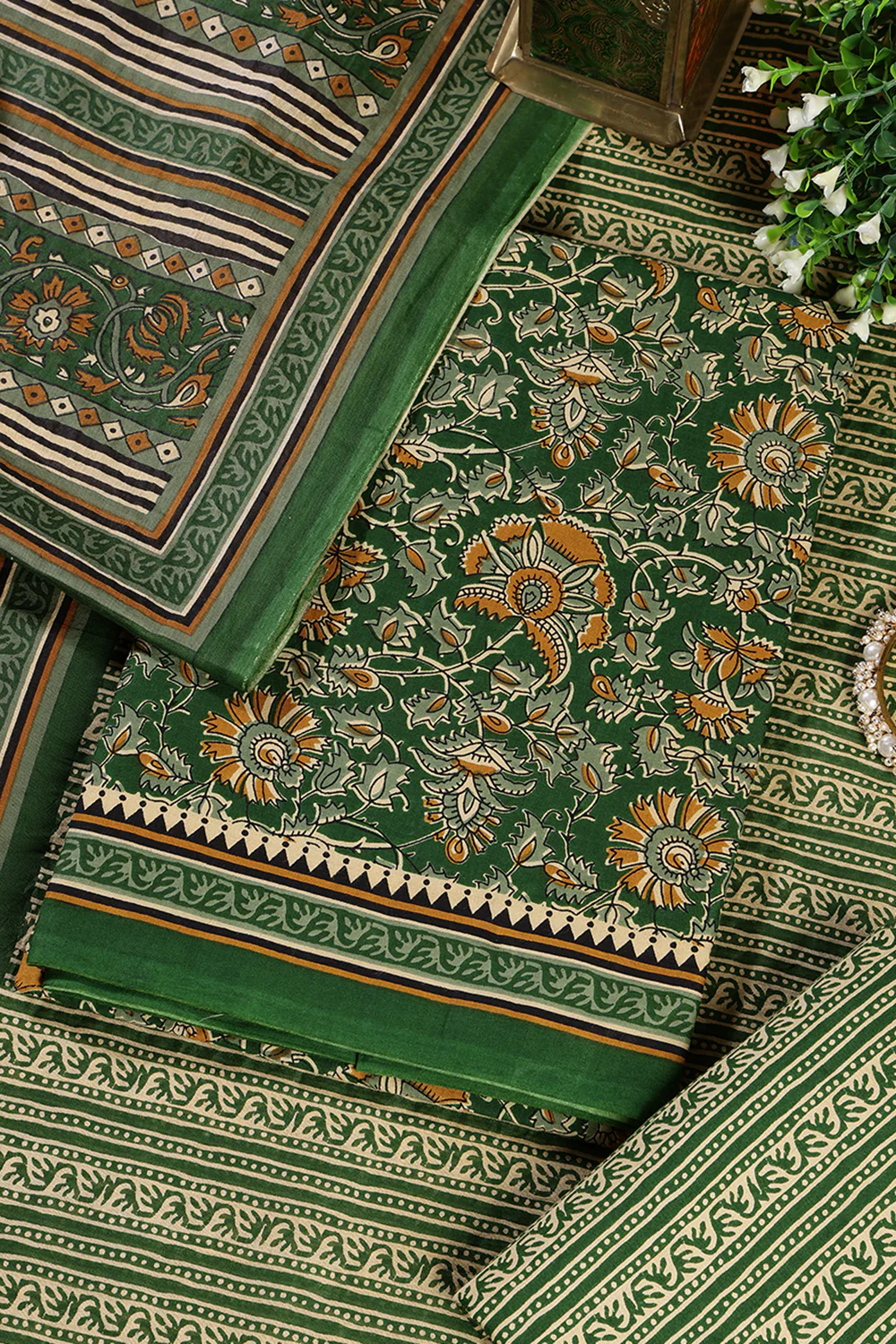 Green Cambric Cotton Unstitched Suit Material - Image 4
