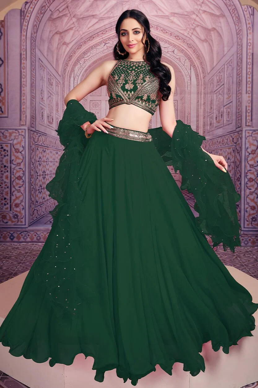 Green Colour Georgette Lehenga.