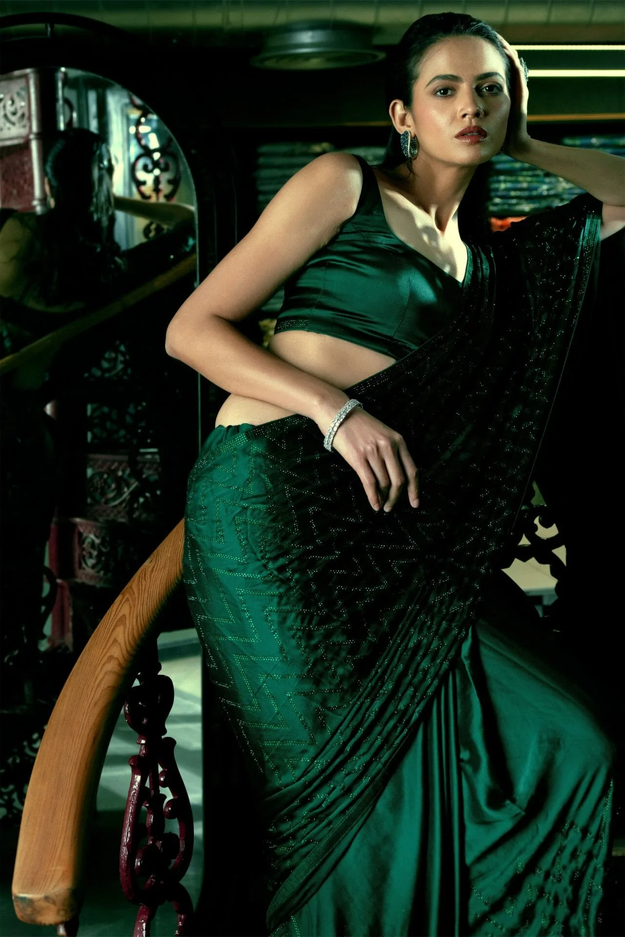 Green Colour Satin Saree. - Image 4