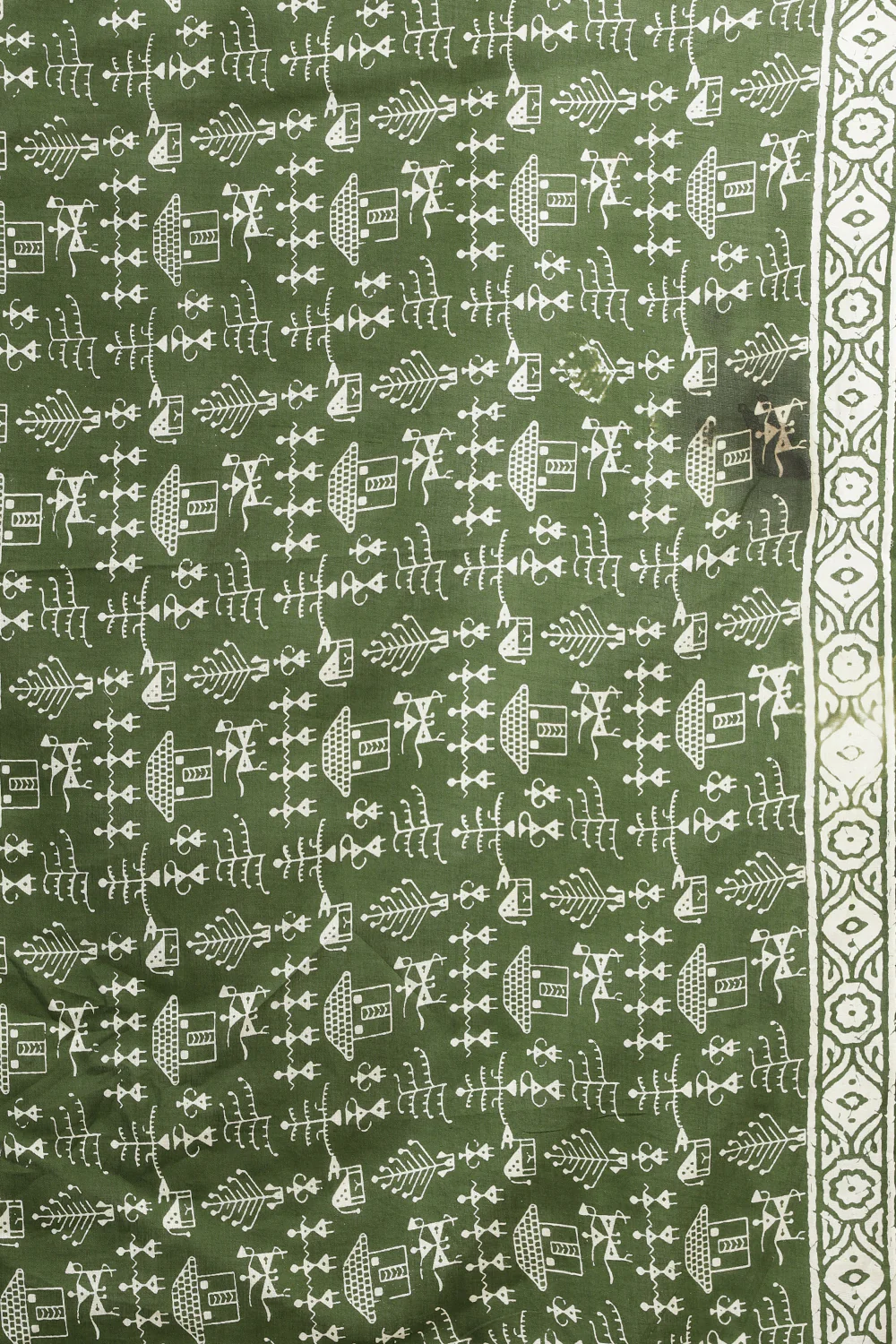 Green Cotton Dhabu Printed Saree - Image 8
