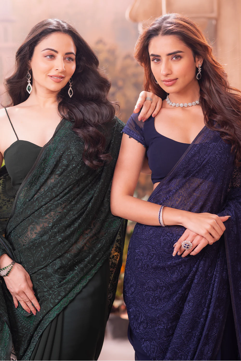 Green Georgette Resham And Swaroski Embroidered Saree - Image 6