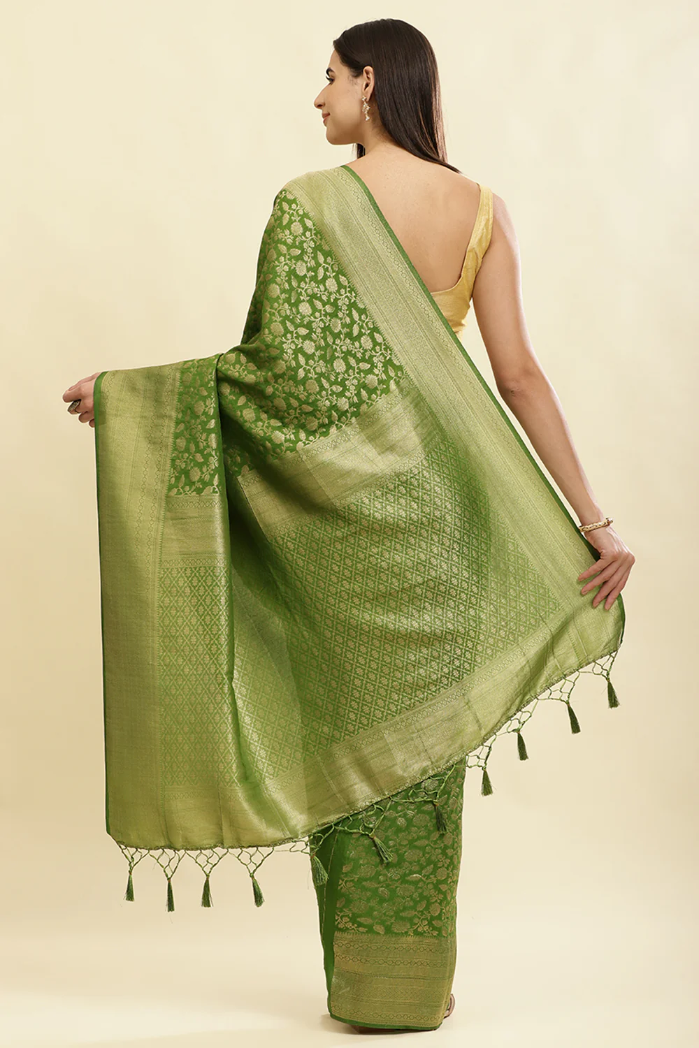 Green Lightweight Banarasi Silk Weaving Saree - Image 3