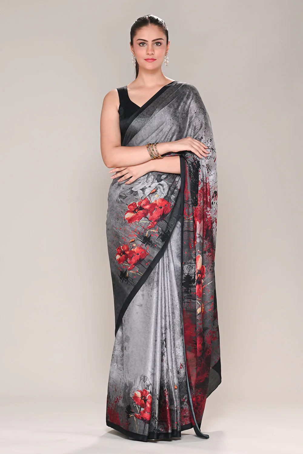 Grey Color Jacquard Silk Printed Saree - Image 2