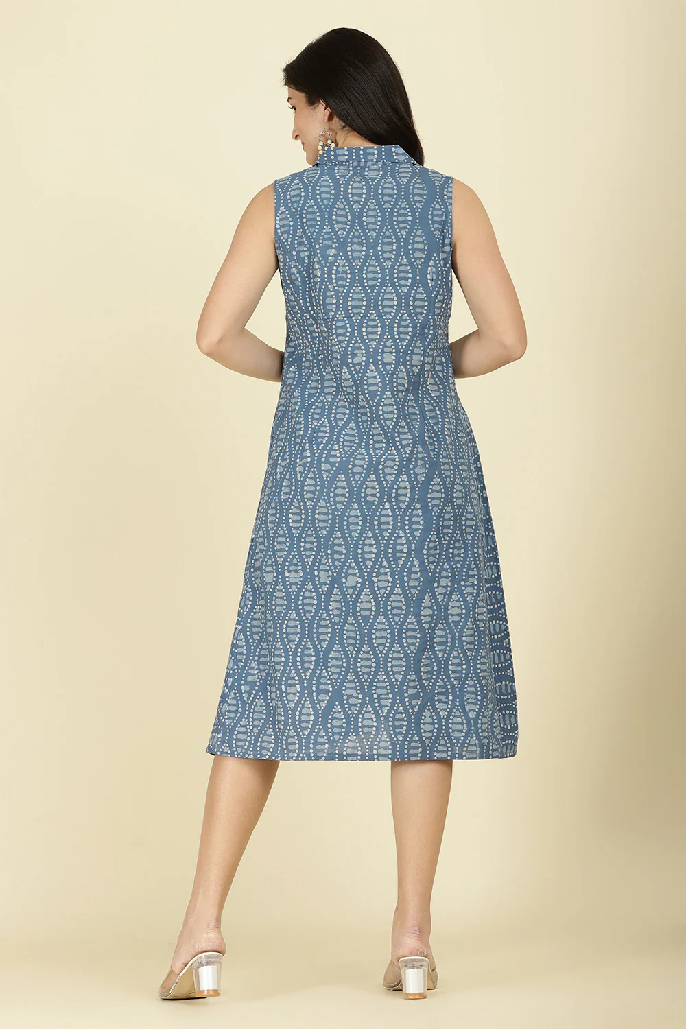 Indigo Cotton Block Printed Peonies Dress - Image 3