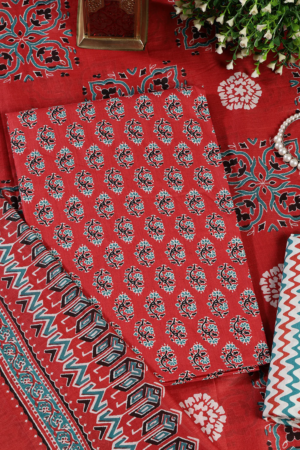 Light Maroon Poplin Cotton Printed Unstitched Suit Material - Image 3