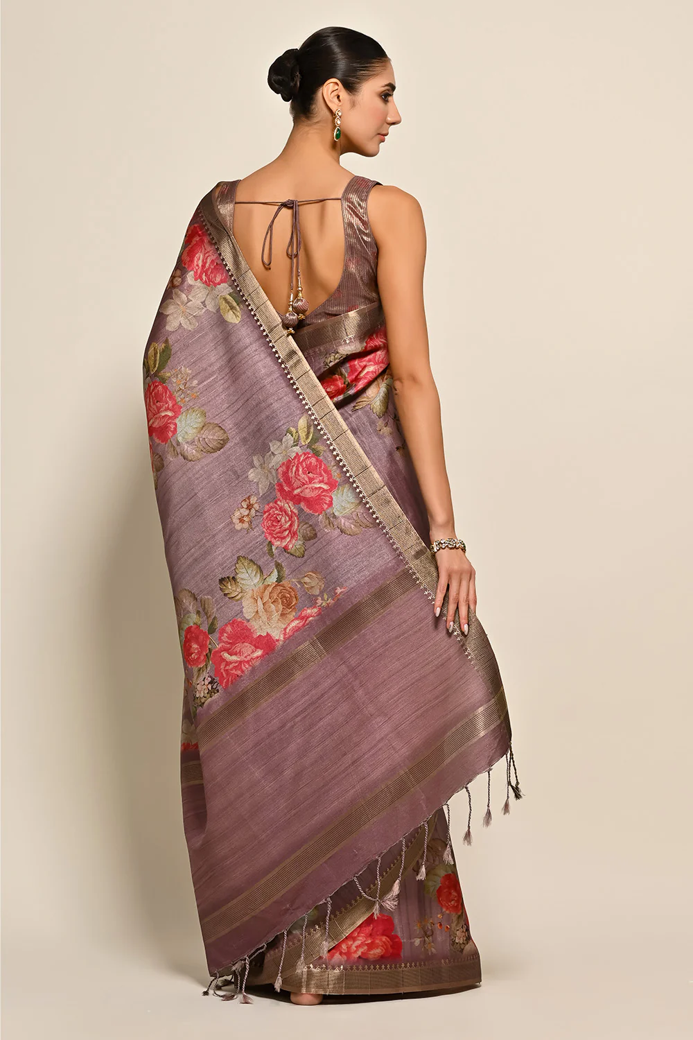 Light Mauve Colour Printed Tussar Silk Saree. - Image 4