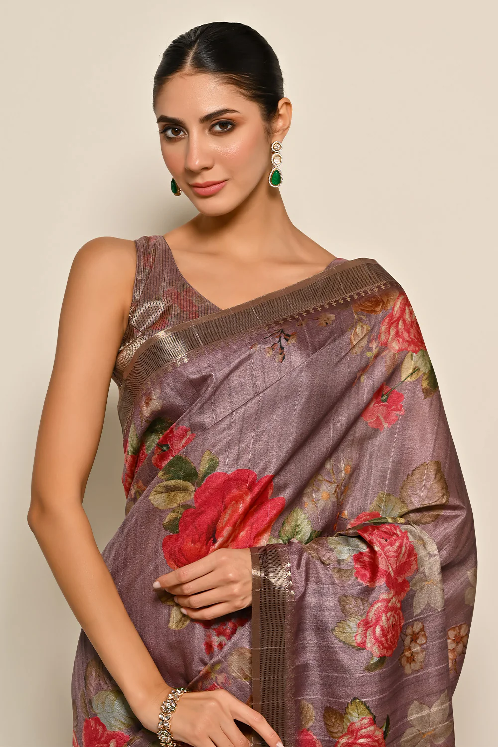 Light Mauve Colour Printed Tussar Silk Saree. - Image 5