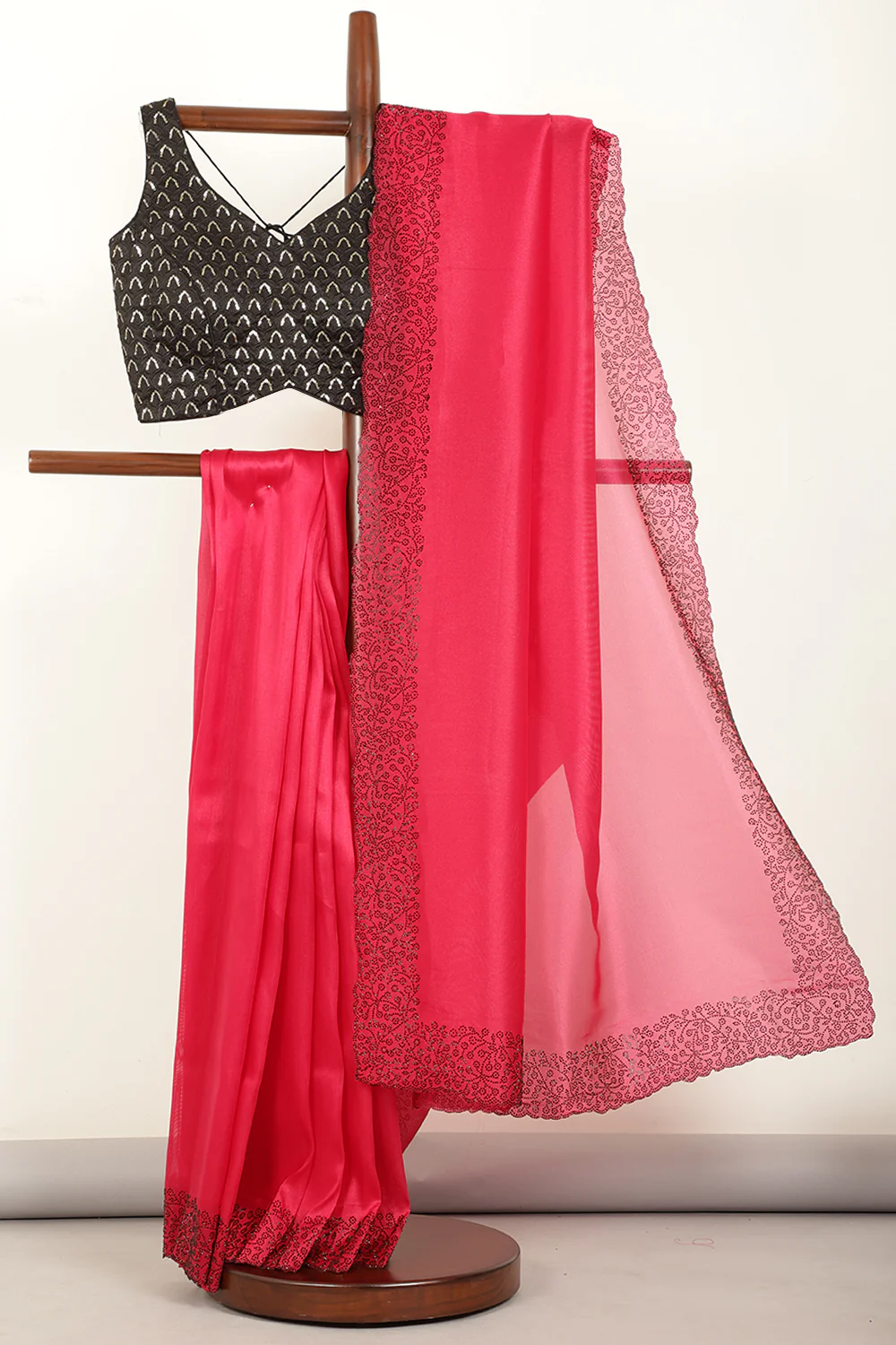 Magenta Pink Color Tissue Silk Saree with Swarovski Border - Image 2