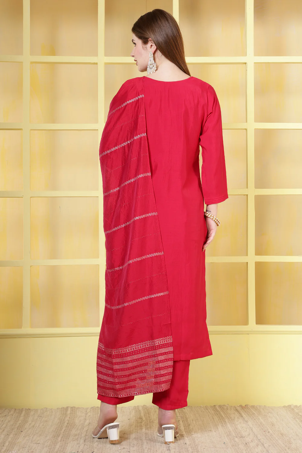 Magenta Silk Cut-Dana And Pearl Embroidered Suits - Image 3
