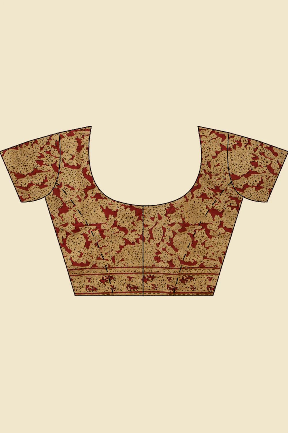 Maroon Kalamkari Printed Cotton Saree - Image 7