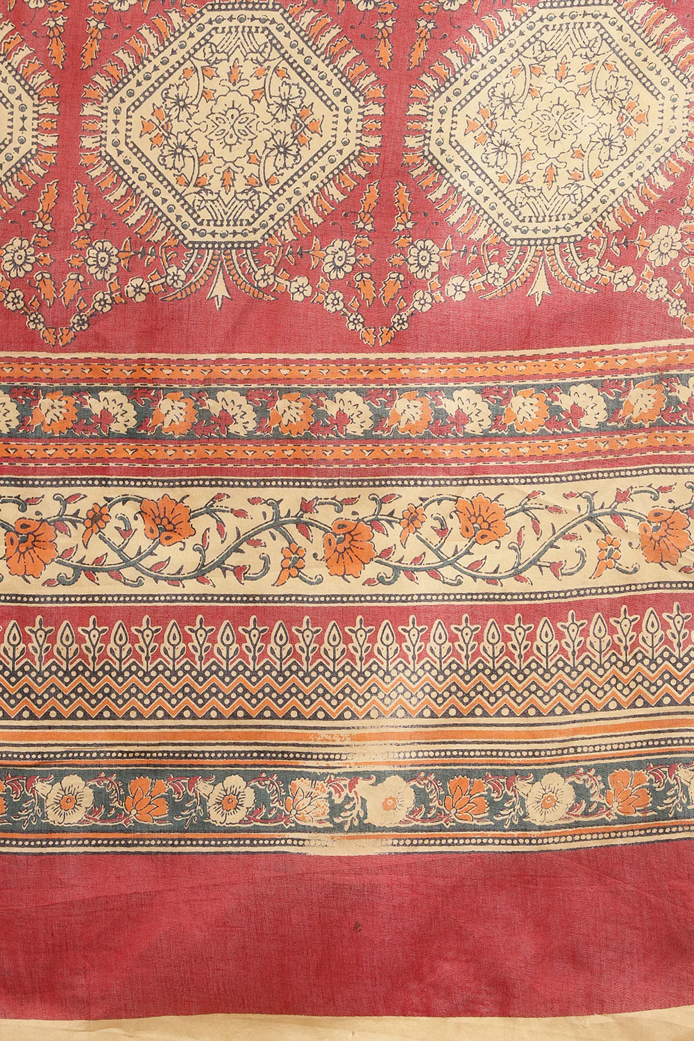 Maroon Kalamkari Printed Cotton Saree - Image 8