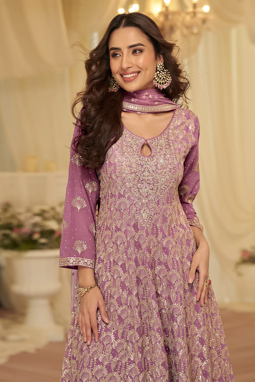 Mauve Georgette Embroidered Anarkali Suit Set - Image 3