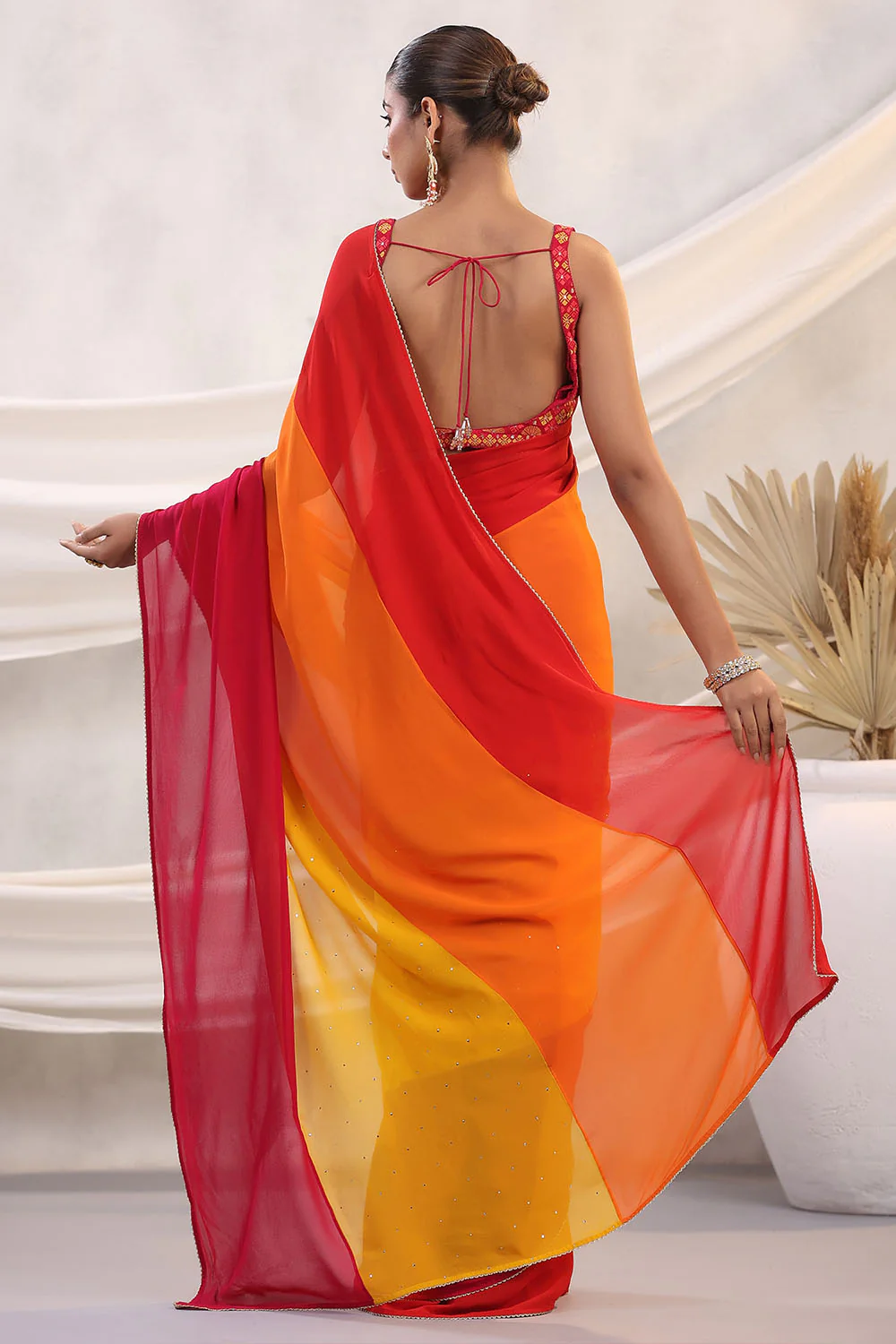 Multi-Colored Georgette Saree With Readymade Blouse - Image 2