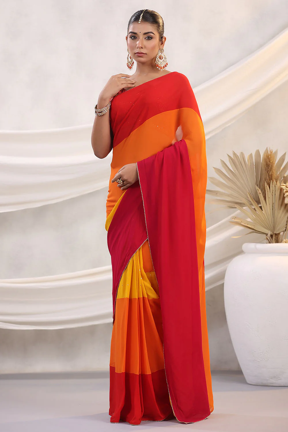 Multi-Colored Georgette Saree With Readymade Blouse - Image 3