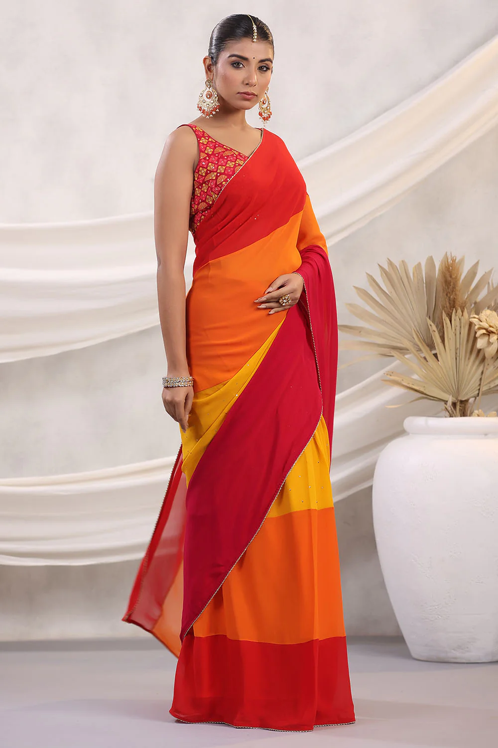 Multi-Colored Georgette Saree With Readymade Blouse - Image 4