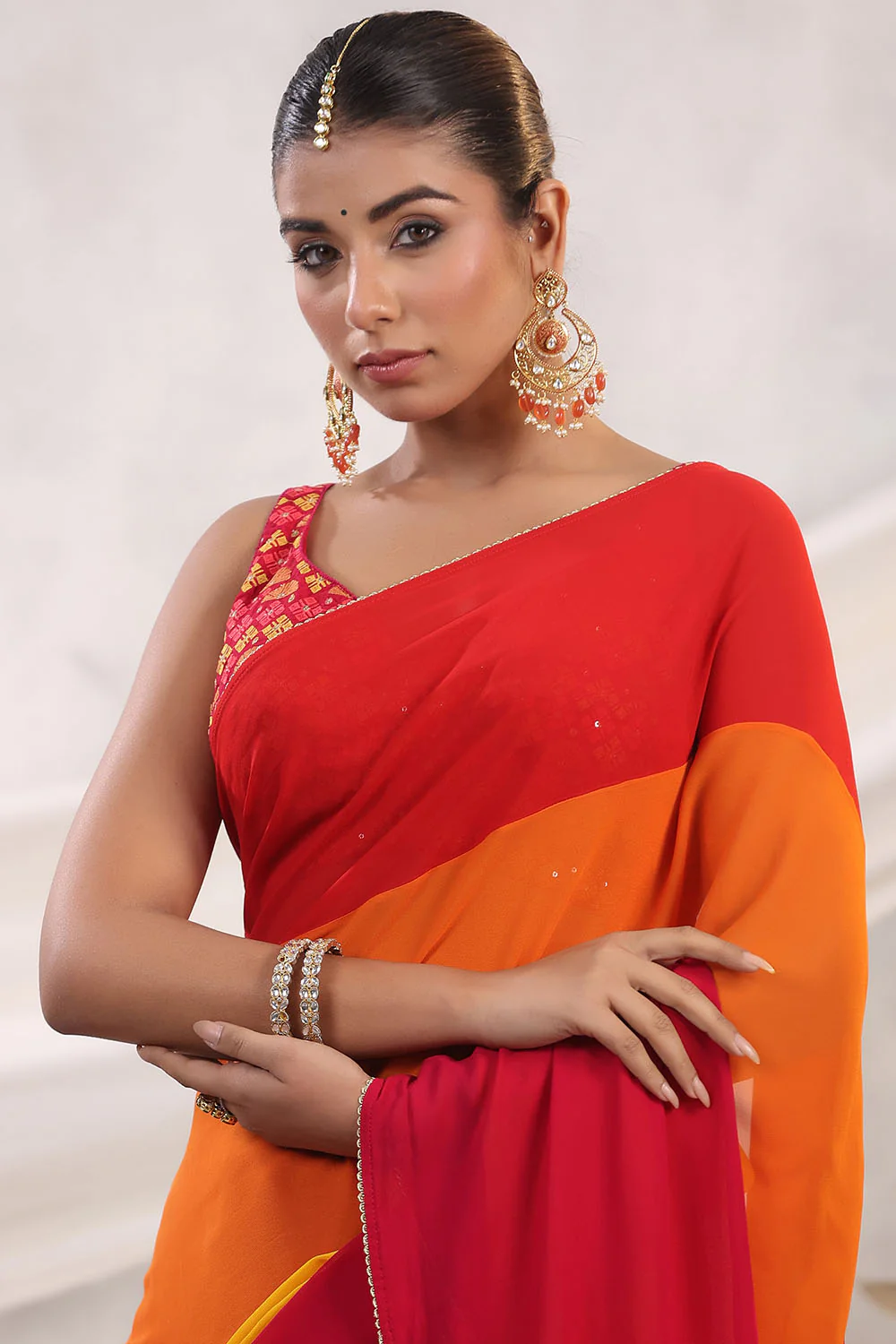Multi-Colored Georgette Saree With Readymade Blouse - Image 5