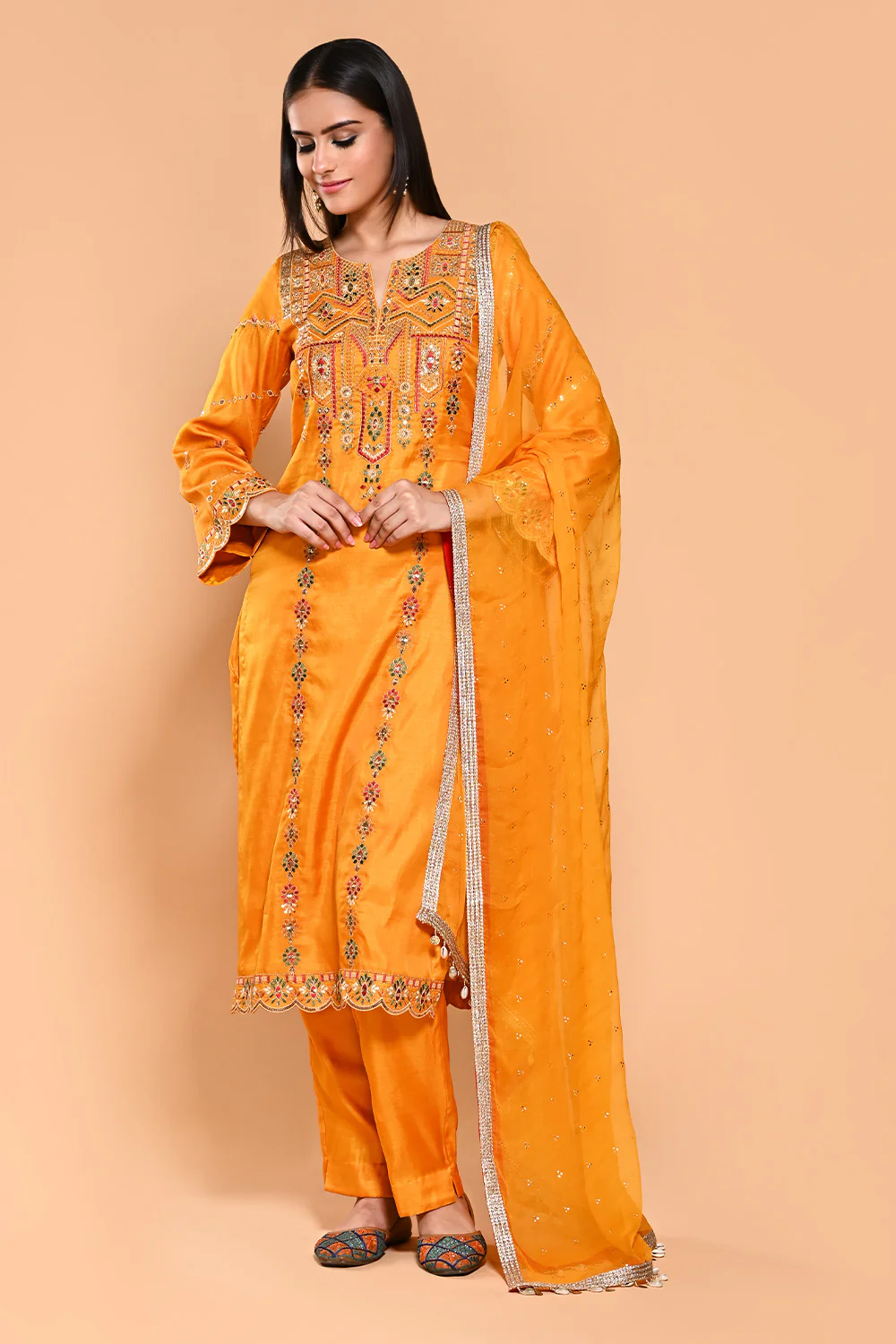 Mustard Color Dola Silk Resham & Zari Embroidered Suit - Image 2