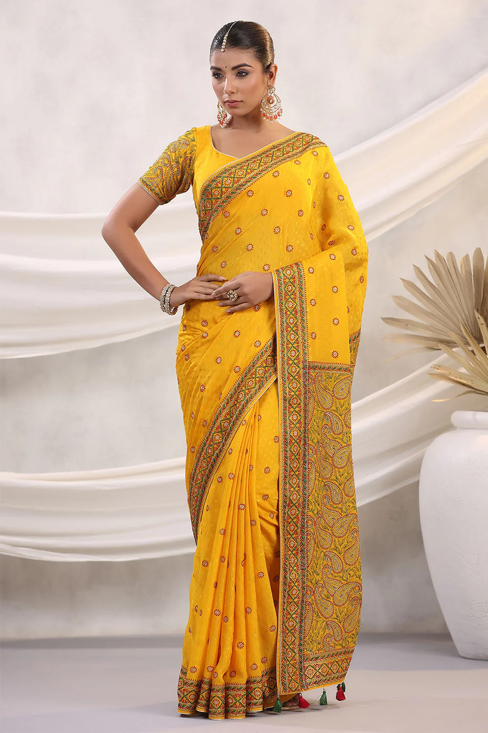 Mustard Color Embroidered Georgette Saree - Image 5