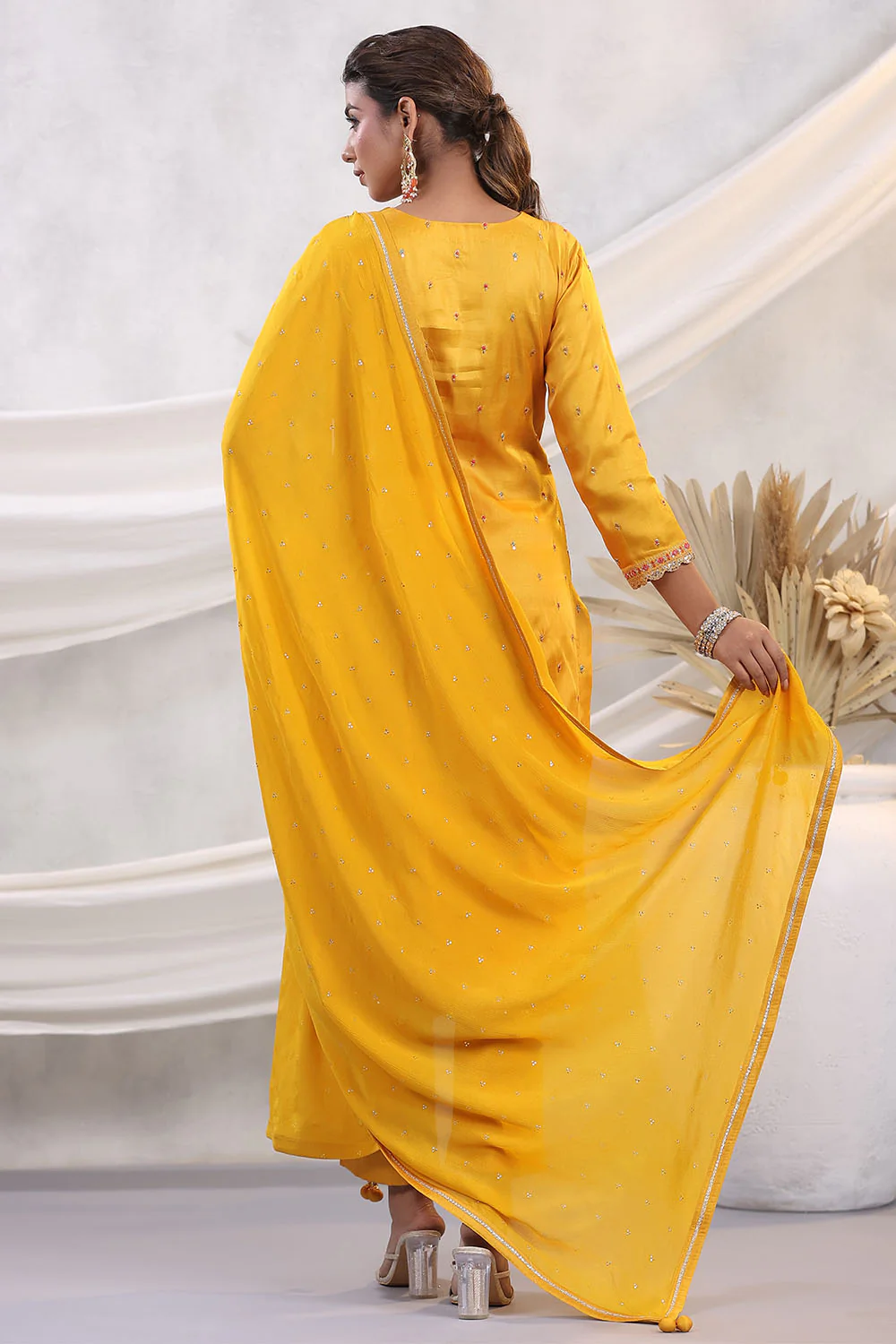 Mustard Color Embroidered Georgette Unstitched Suit Fabric - Image 2