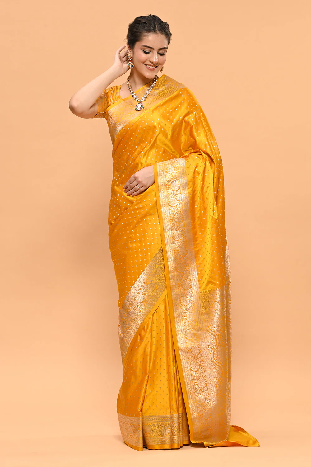 Mustard Color Zari Woven Banarasi Silk Woven - Image 4