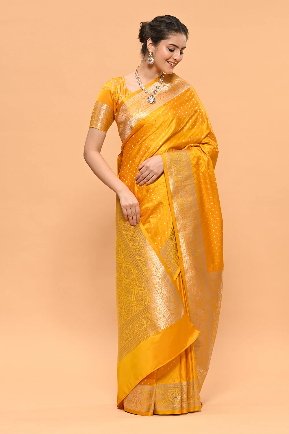 Mustard Color Zari Woven Banarasi Silk Woven - Image 5